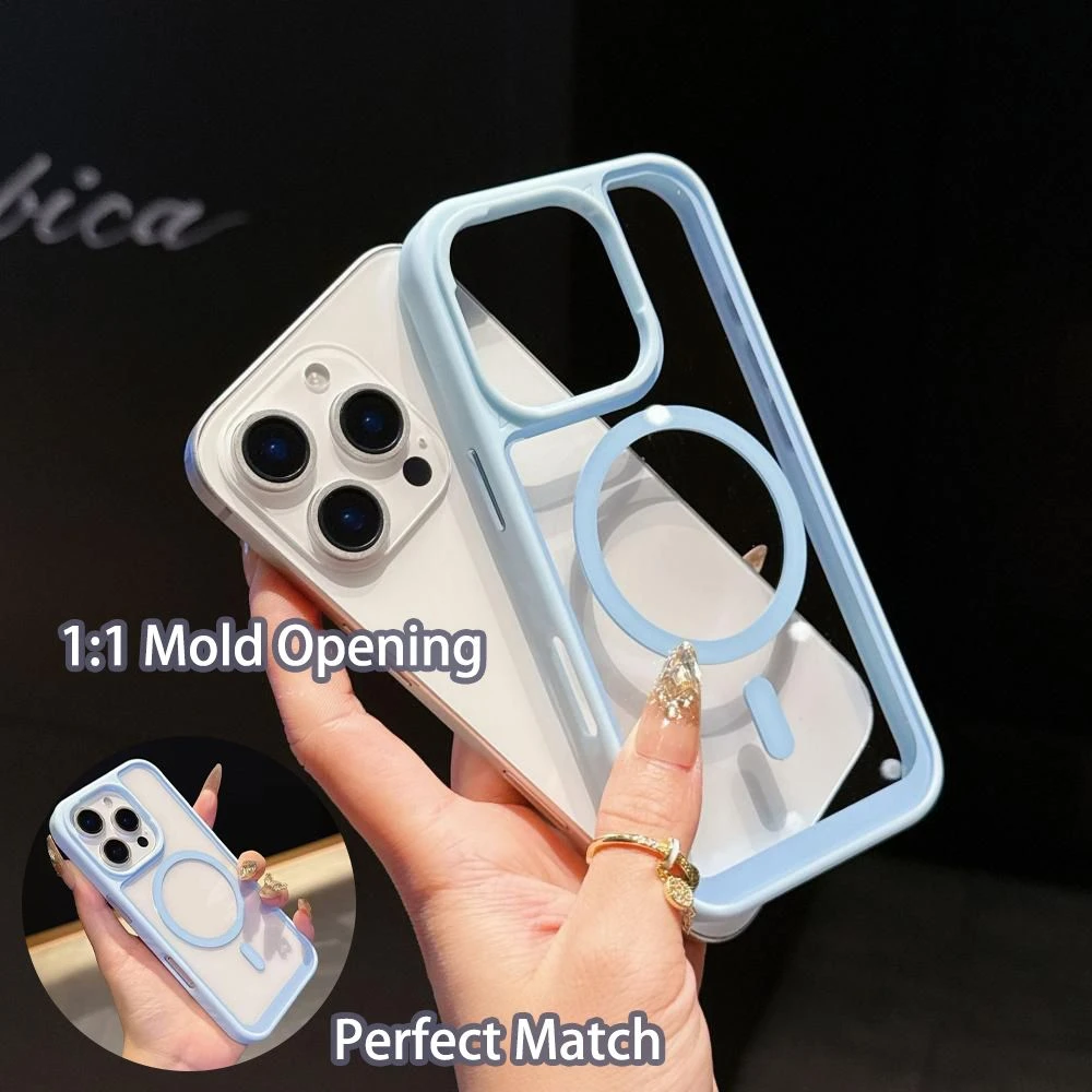 Hybrid Material Clear Back Wireless Charging Magsafe Mobile Phone Case for Iphon 13 14 15 16 17 PRO Max