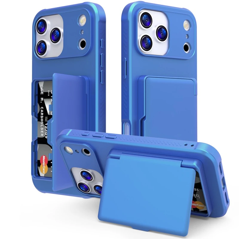 Hybrid Wallet Phone Case with Card Holder Built in Mirror, Shockproof Protective Cover