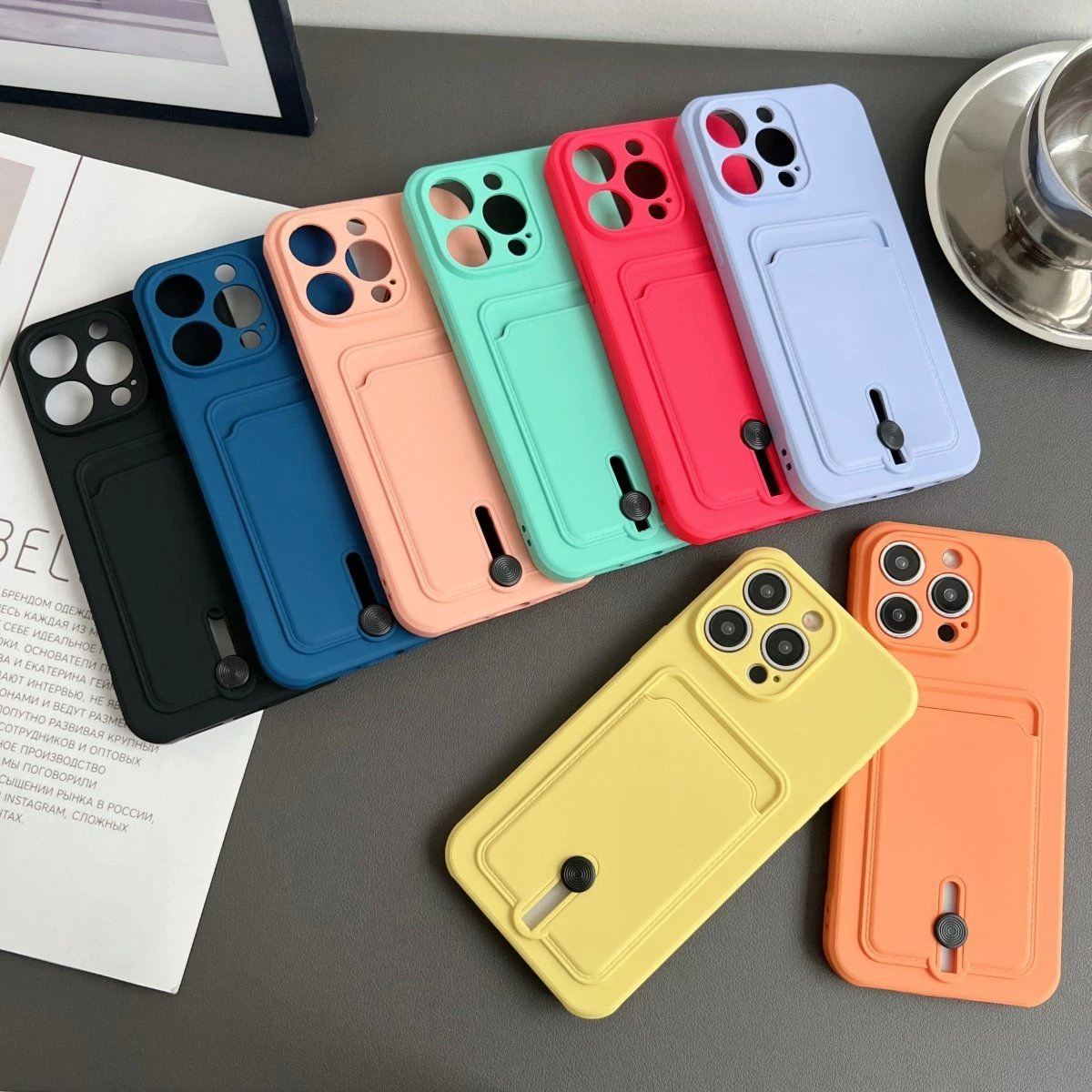 Ins for iPhone16 15 PRO Max Colorful Slide Card Bag Mobile Phone Case
