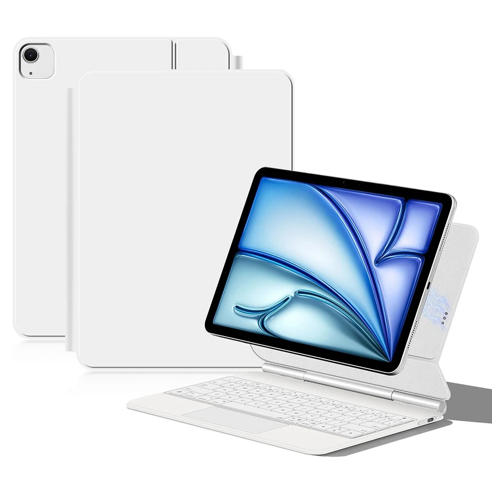 Keyboard for iPad Air 13 (2025) (2024) / PRO 12.9 (2022) (2021) (2020) (2018) Smart Pogo Pin Direct Connection Keyboard + Leather Case – White