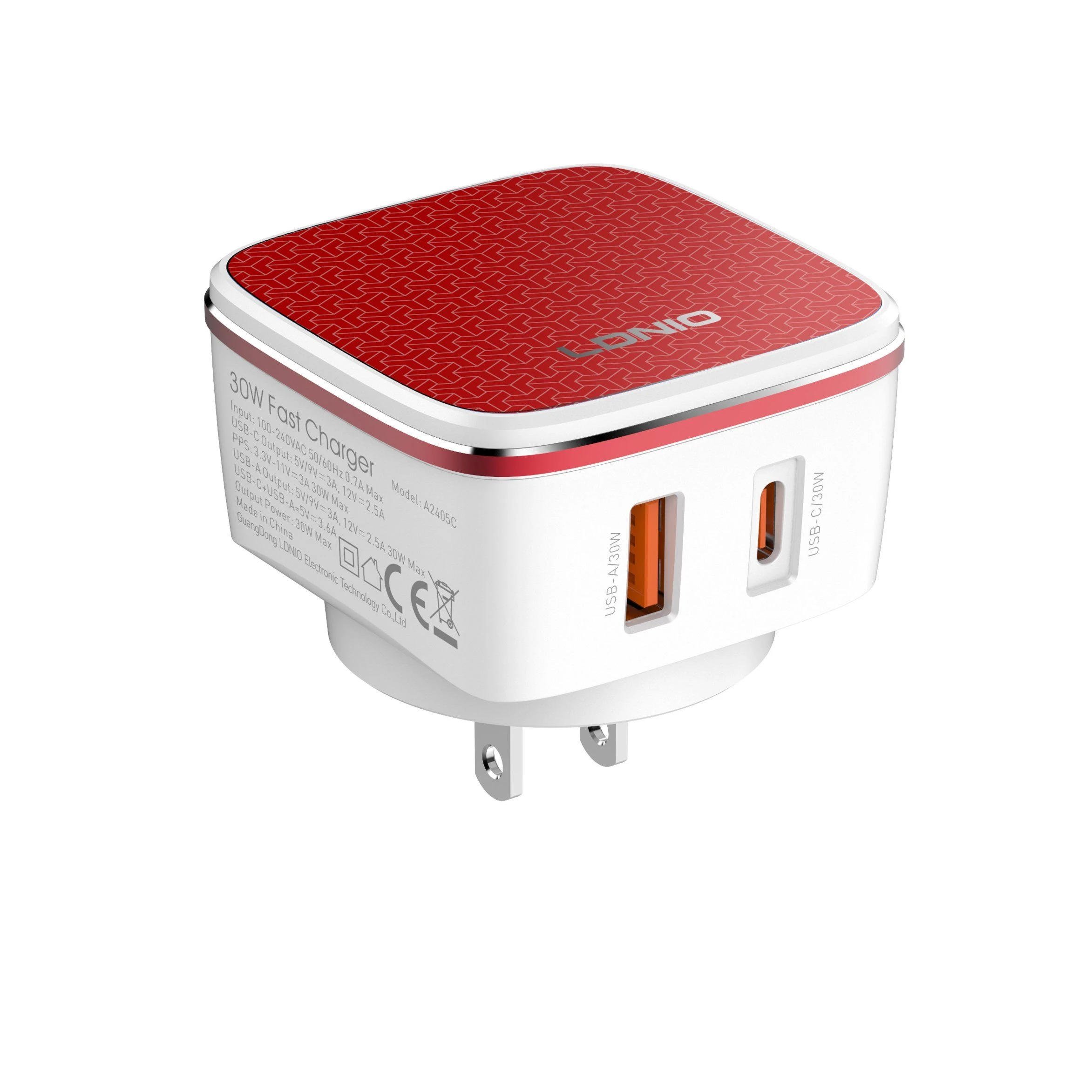 Ldnio A2405c Pd 30W GaN PPS Fast Charger Adapter USB Mini USB C Pd QC Wall Charger for Mobile Phone iPad Tablet