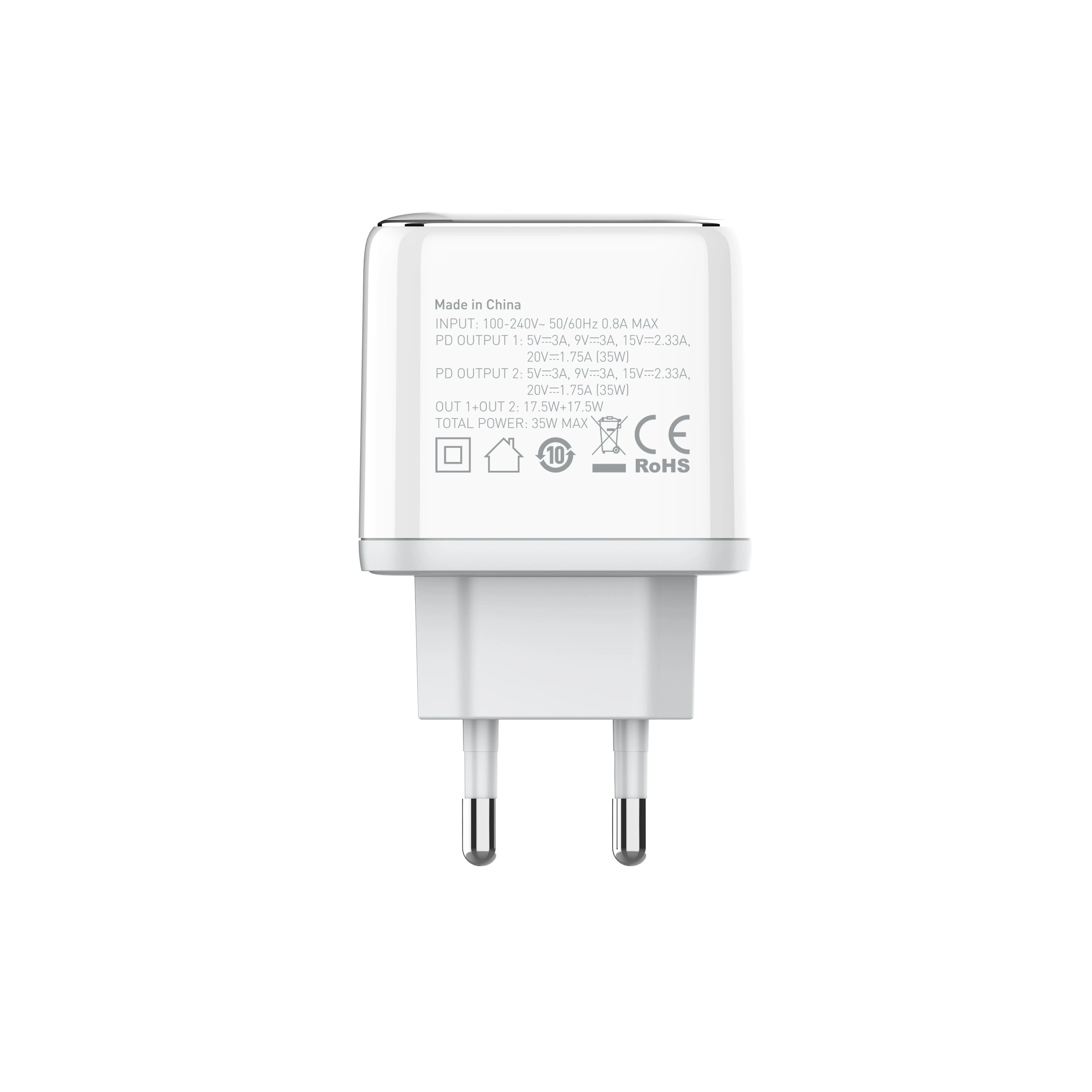 Ldnio A2528c 35W Dual USB-C Pd Fast Charger EU UK Us Plug Wall Adapter Charger for iPhone 17 18 PRO Max iPad Laptop