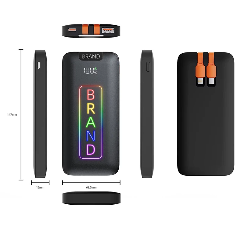 Lighting Logo Mobile Power Supply with Type-C/Lightning Charging Cable 22.5W Super Fast Power Bank