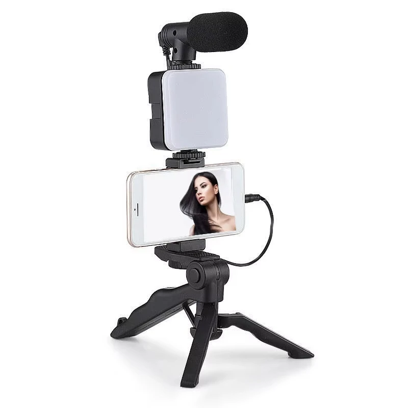 Live Streaming Equipment LED Video Lights Vlogging Kit Tripod Stand Mobile Tripod Stand for Phone with Fill Light and Microphone