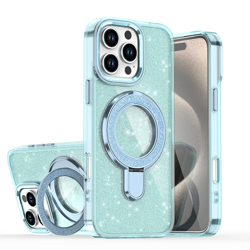 Luxury Glitter Sparkle with Magnetic Car Holder Design Rugged Phone Case for iPhone 16e 2025