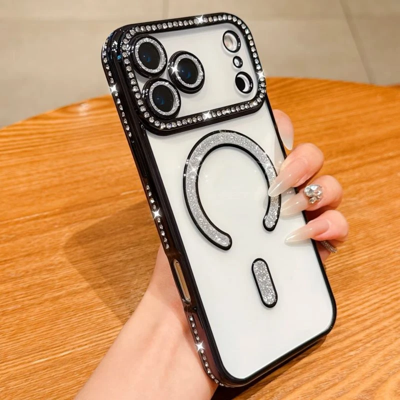 Luxury Plating Phone Bumper Bling Diamond Clear Magnetic Magsafe Case for iPhone 16 PRO Max 16 Plus