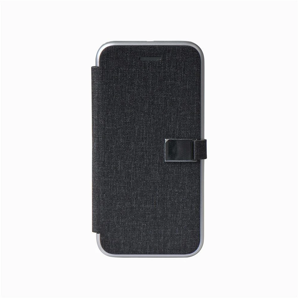 Luxury Wallet Fabric PU Leather Phone Book Flip Protective Cover Case for iPhone 14 with Metallic Coating Frame Factory OEM Logo Card Slots and Stand Magnetic