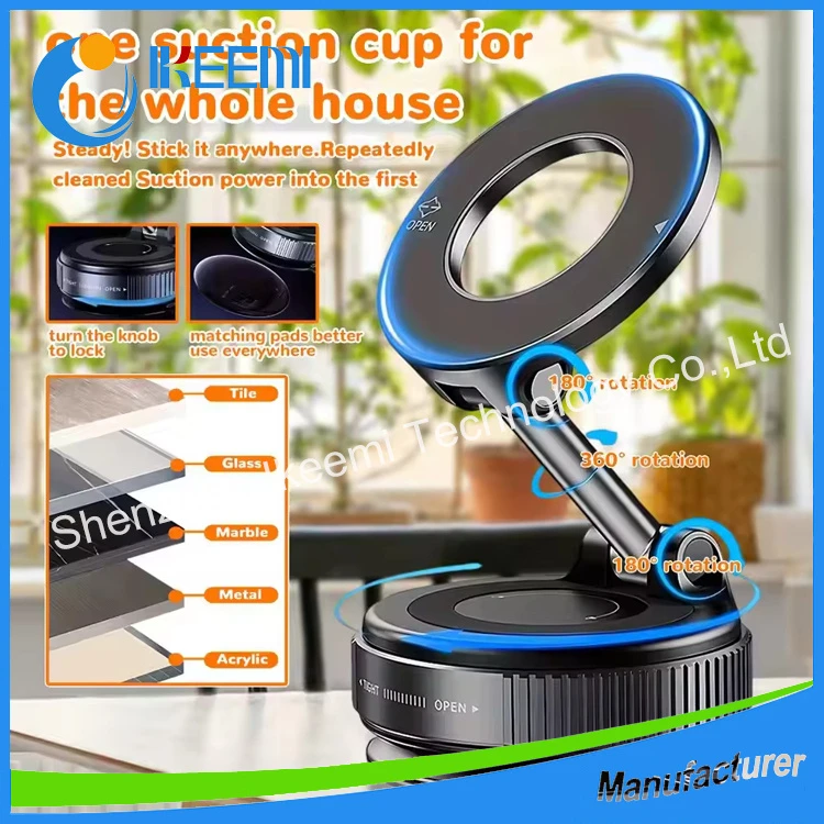 Magnetic Car Phone Holder 360° Rotation Folding with Vacuum Suction Cup for iPhone 12-16 Series Car/Gym/Driving Phone Holder