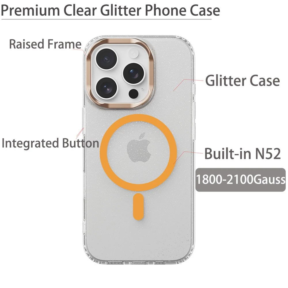 Magnetic Glitter Star Wireless Charging Transparent Ipone IMD Technology Mobile Phone Case for Ihone 13 14 15 16 PRO Max