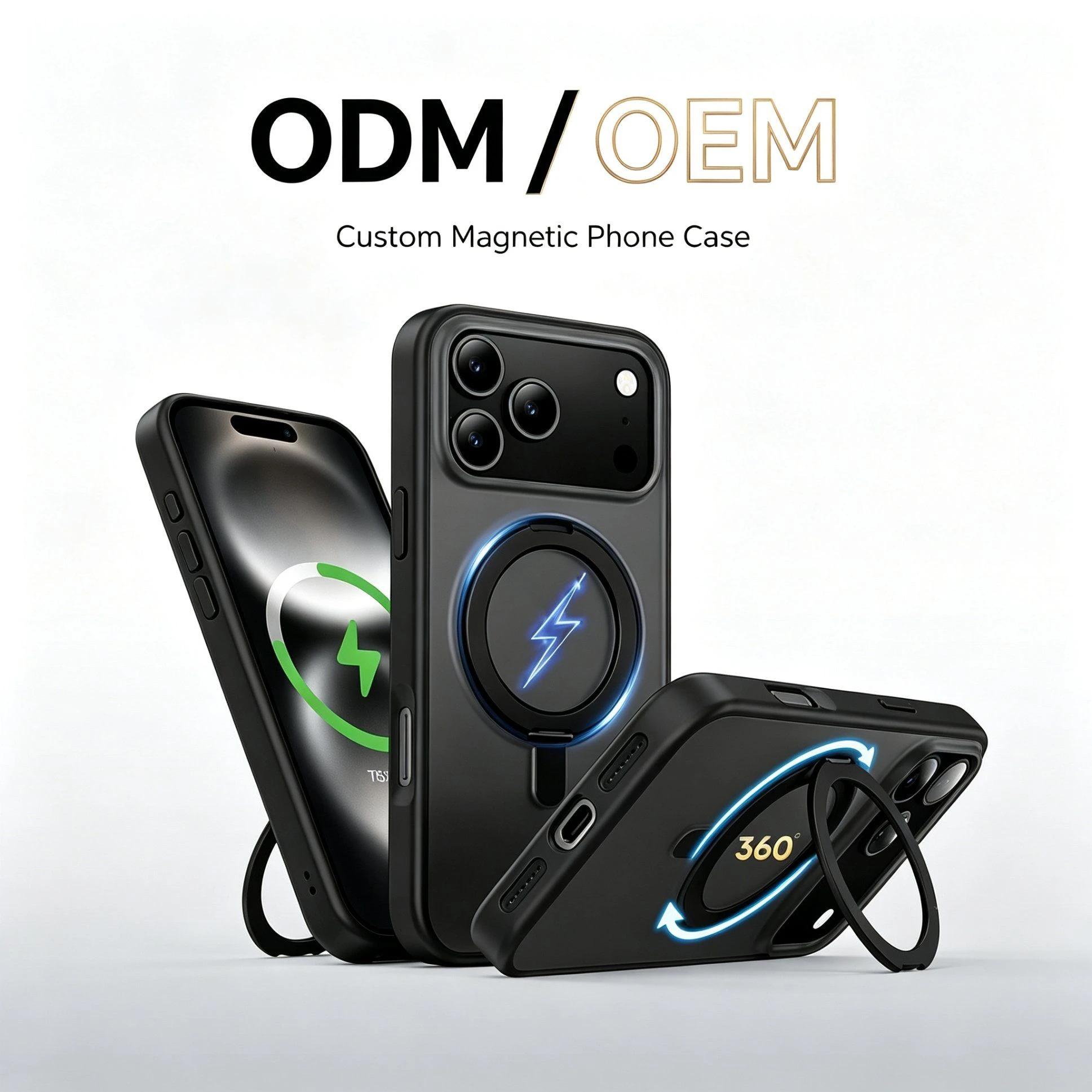 Magnetic Phone Case with 360° Rotating Stand and Magsafe Compatibility