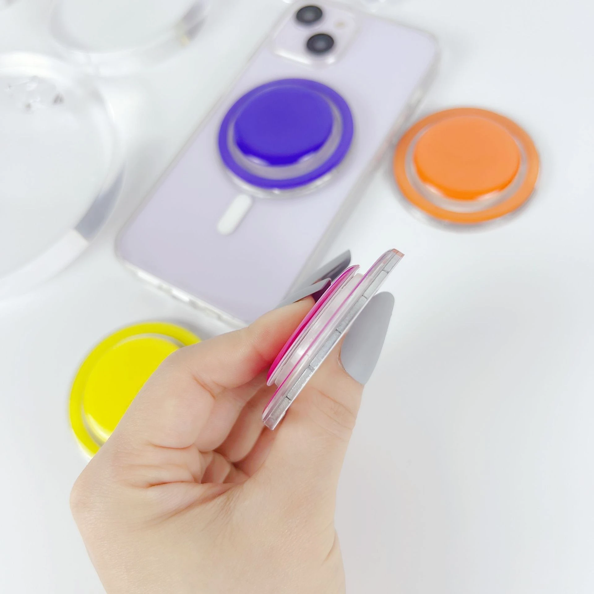 Magnetic Phone Grip Stand Holder Foldable & Reusable Pop-up Socket with Magsafe Compatibility
