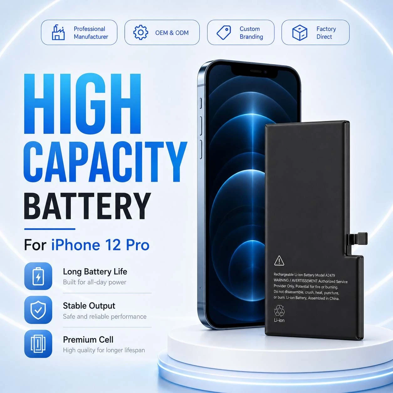 Manufacturer Durable iPhone Battery with Capacity Display for iPhone 12 PRO for iPhone X 12 Mini 14 PRO Max 15