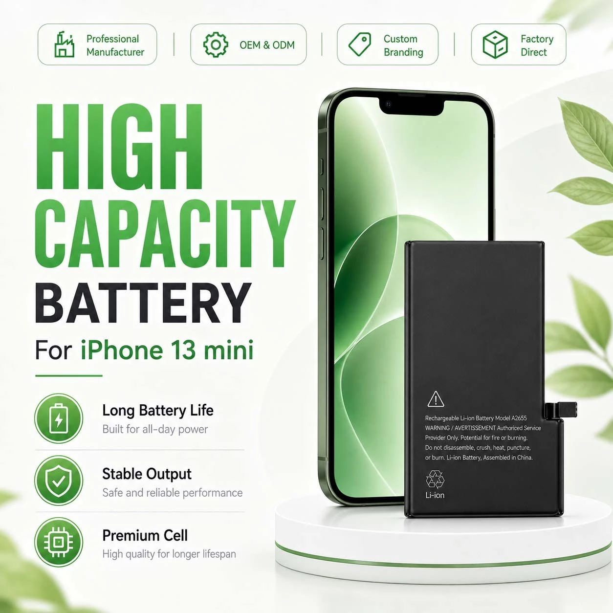 Manufacturer Durable iPhone Battery with Capacity Display for iPhone 13 Mini for iPhone X Xs Max 11 14 PRO Max