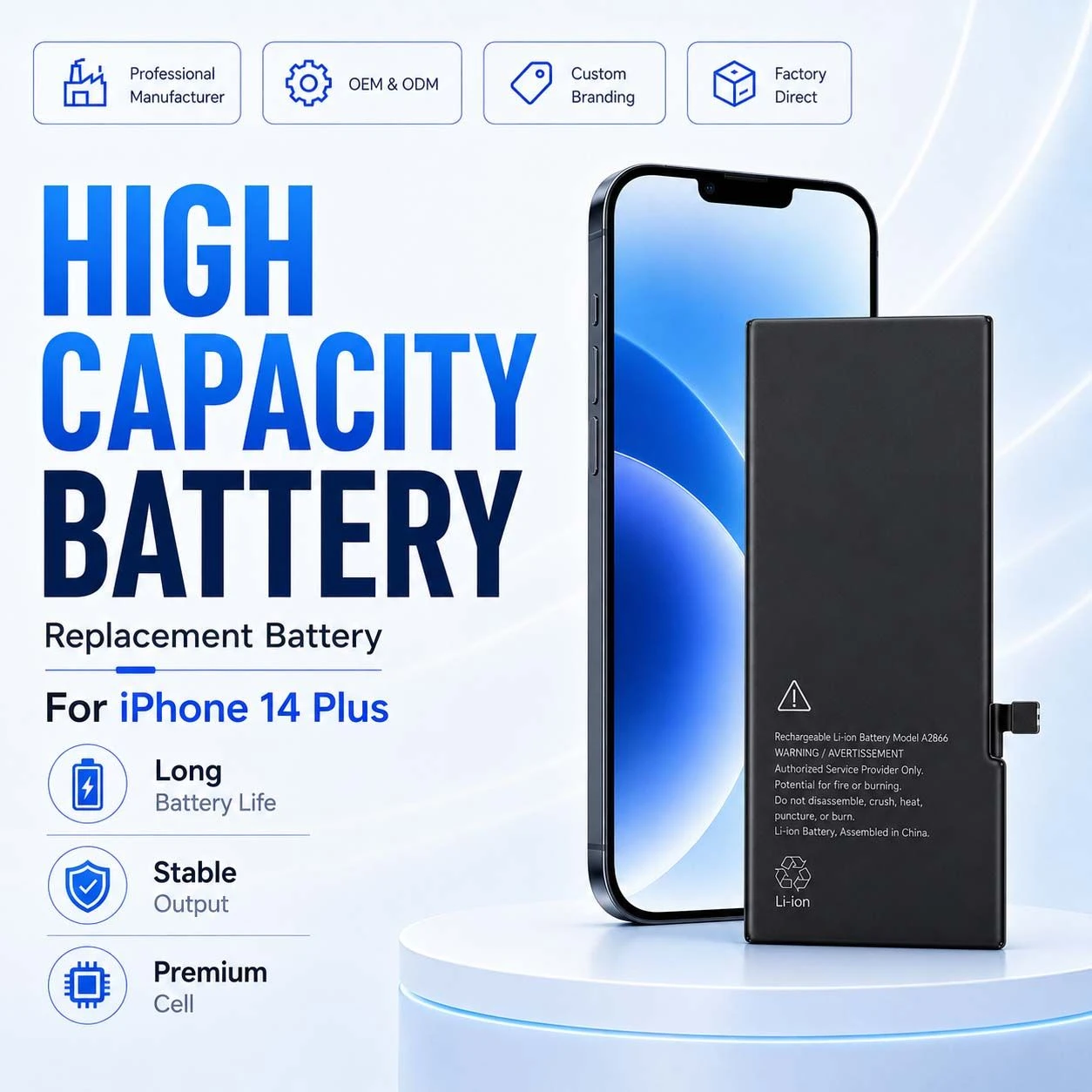 Manufacturer Durable iPhone Battery with Capacity Display for iPhone 14 Plus for iPhone X 11 PRO Max 13 PRO 15 Plus