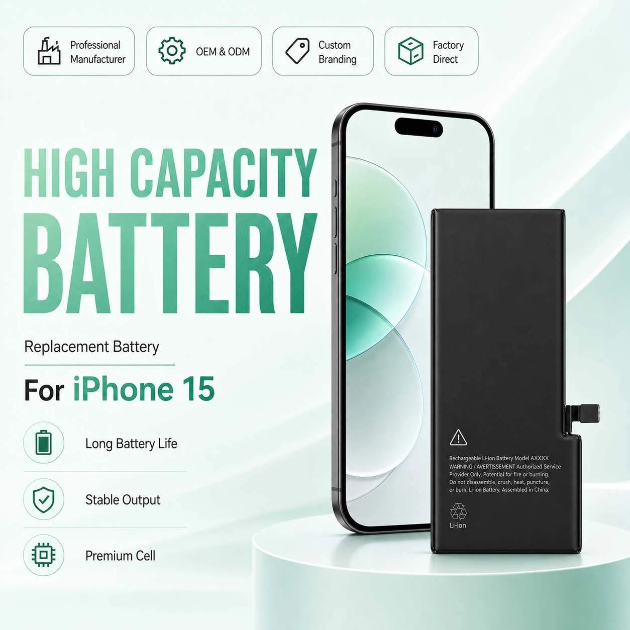 Manufacturer Durable iPhone Battery with Capacity Visible for iPhone 15 for iPhone X 12 PRO Max 13 15 Plus