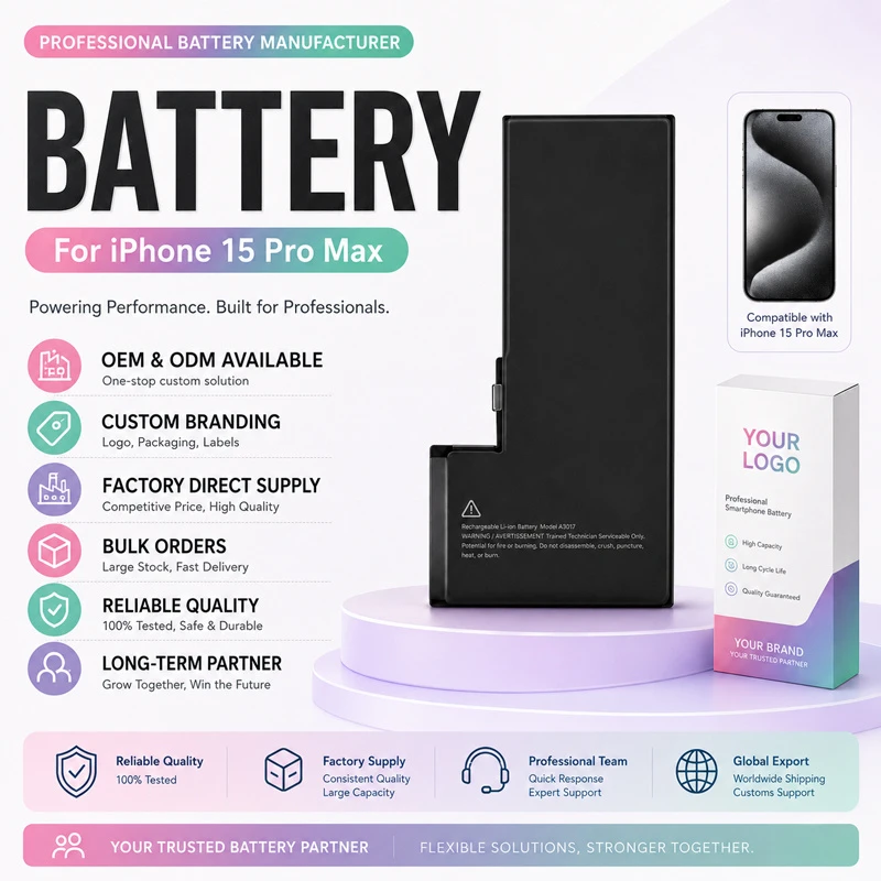 Manufacturer Supplier Cell Phone Battery Factory 0 Cycle Large Capacity Battery for iPhone 15 PRO Max 12 Mini Xs Max 7