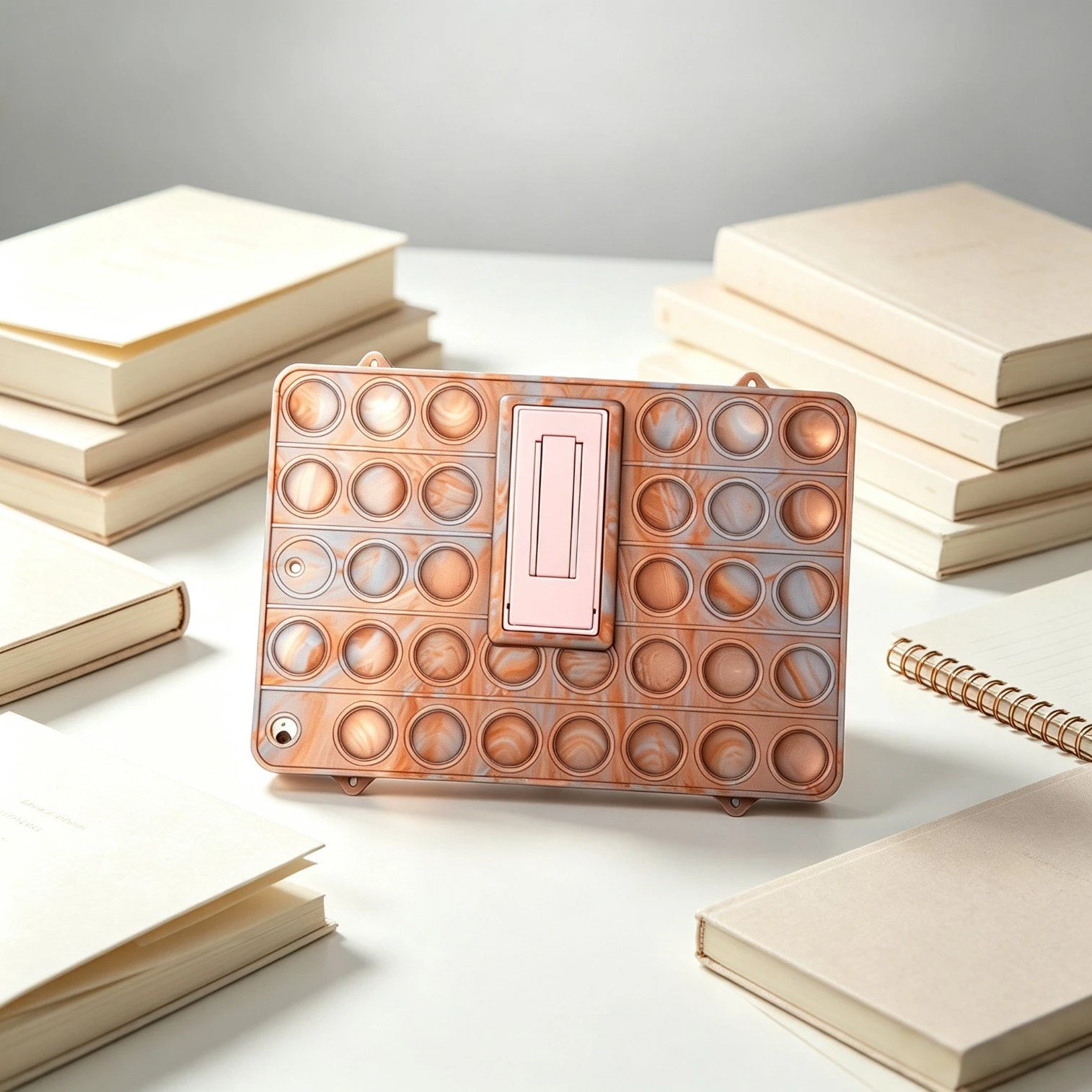 Marbled Silicone Fidget Tablet Case, Push Bubble Stress Relief Cover with Stand Function