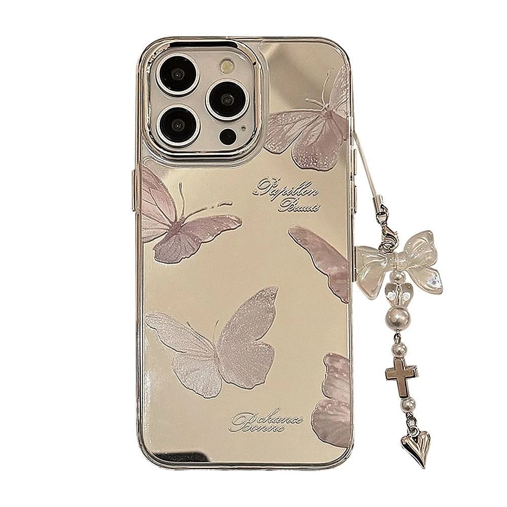 Mirror-Finish Fairy Butterfly Pendant Phone Case, Drop-Proof 43