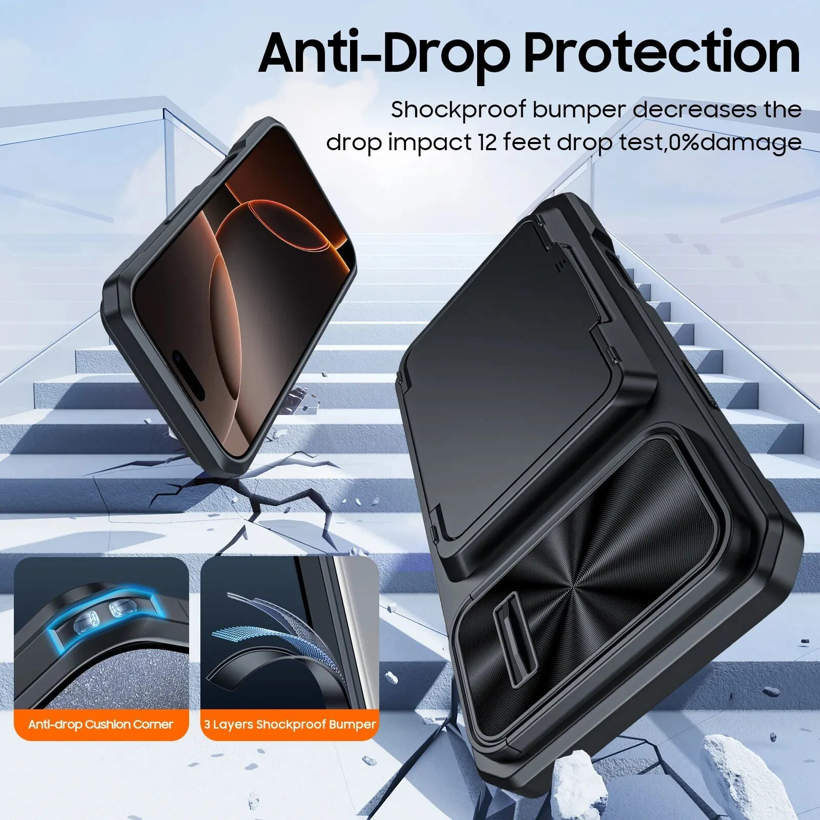 Mobile Phone Cases for 16 PRO Max Plus PC with Stand Card Multifunction Mobile Phone Drop Prevention Case
