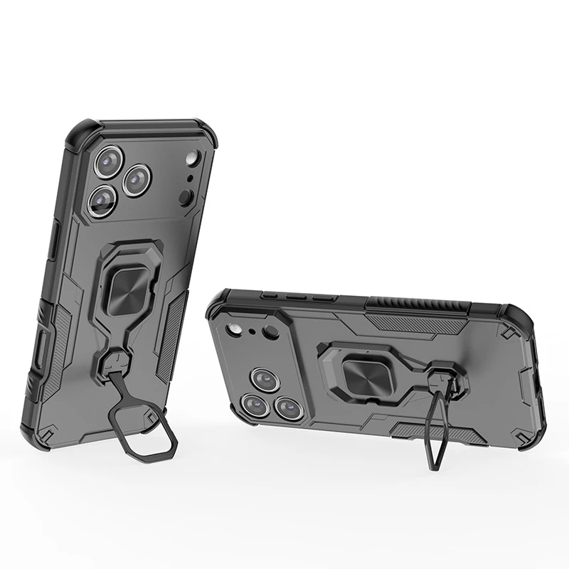 Multi-Layer Shockproof Mobile Phones Cover for iPhone 16e 17 PRO Max Hybrid Armour Phone Case with 360 Degree Metal Kickstand