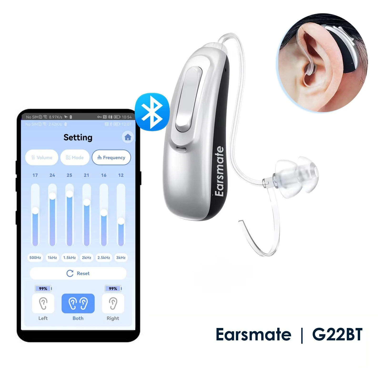 New 16CH Wdrc Digital Rechargeable Bluetooth Hearing Aid APP for iPhone Android Aids Deaf Hearing Loss Noise Canceling Volume Adjust Inivisible Receiver in Ear