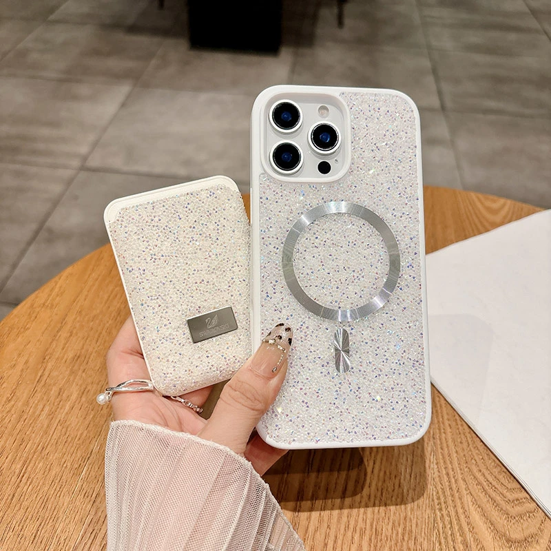 New Bling Diamond Magnetic Magsafe Phone Case for iPhone 16 Plus 15 Plus 14 Plus with Wallet Card Holder Case