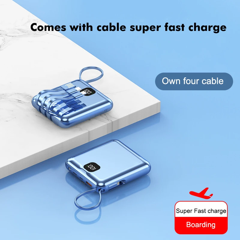 New Custom Mini Powerbank 10000mAh, Both Lanyard and Charging Cable, Portable Power Bank for Mobile Phone