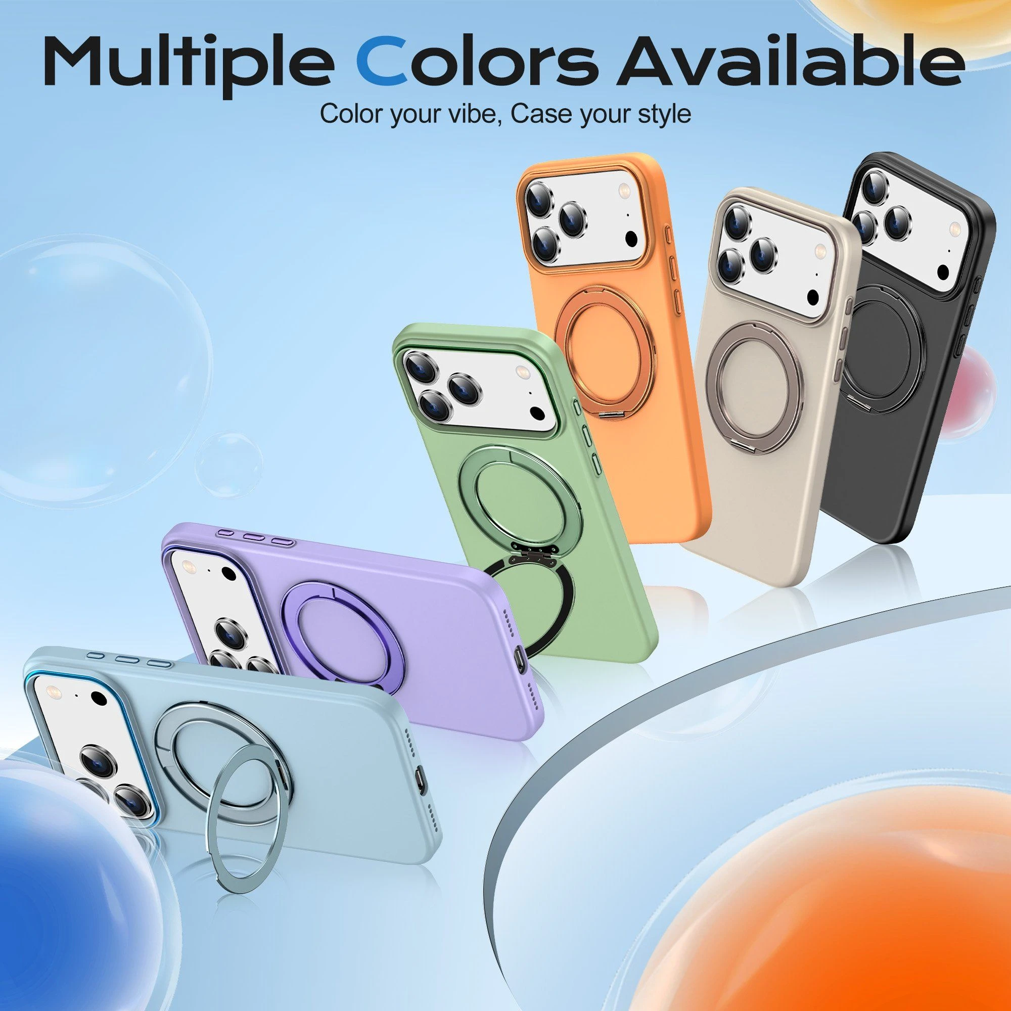 New Skin Feeling Magsafe PC+TPU Case with Camera Frame in Multiple Colors+Metal Buttons+Hidden 360-Degree Rotating Metal Stand