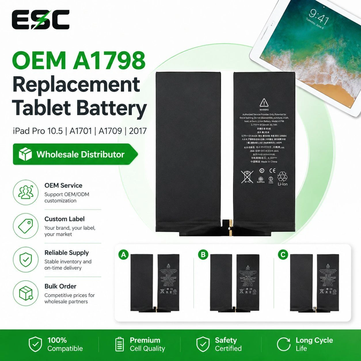 OEM A1798 Replacement Tablet Battery for iPad PRO 10.5 A1701 A1709 2017 Wholesale Distributor