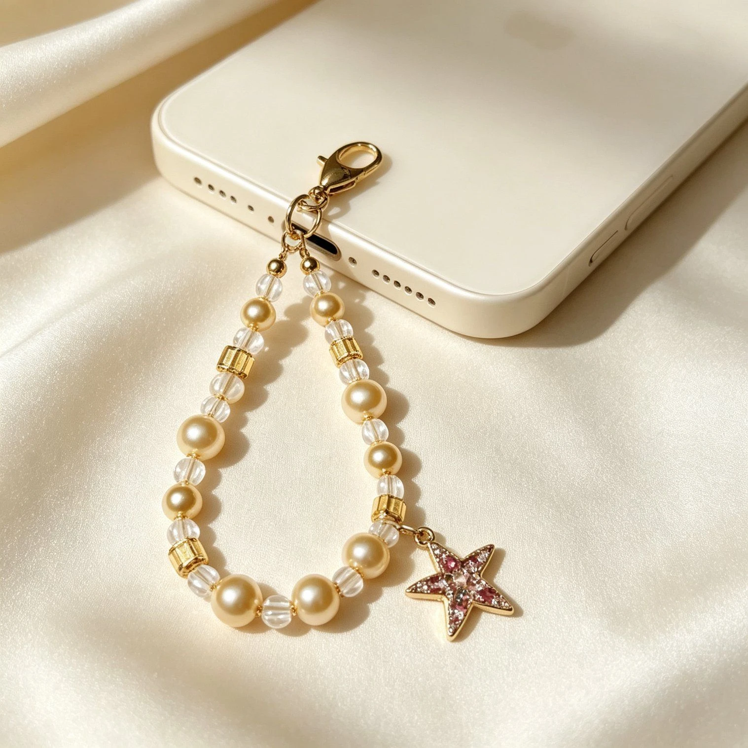 OEM ODM Pearl Beaded Phone Wrist Strap Star Charm Chain