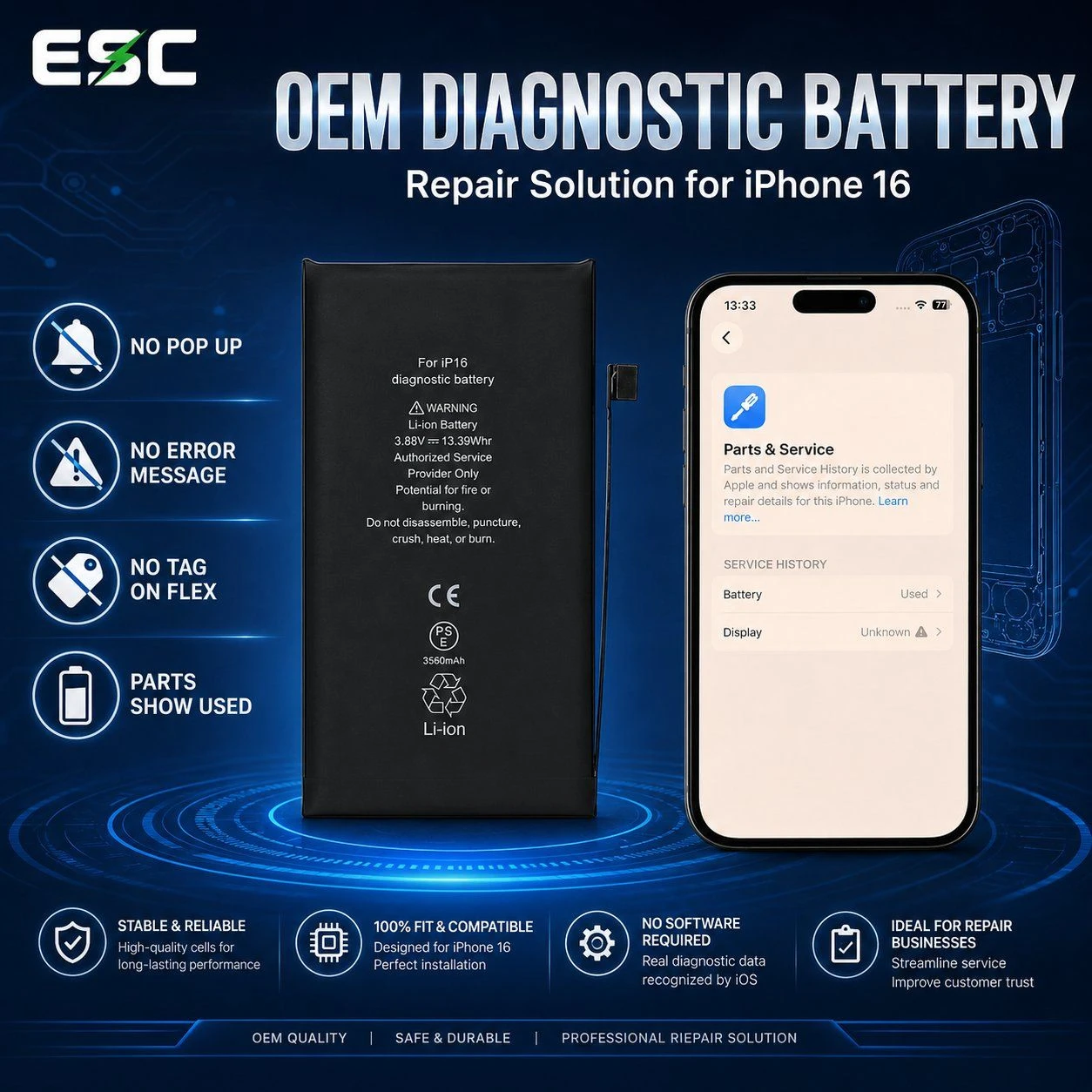 OEM iPhone 16 Diagnostic Battery Replacement No Pop up Battery Repair Solution for iPhone Repair Market