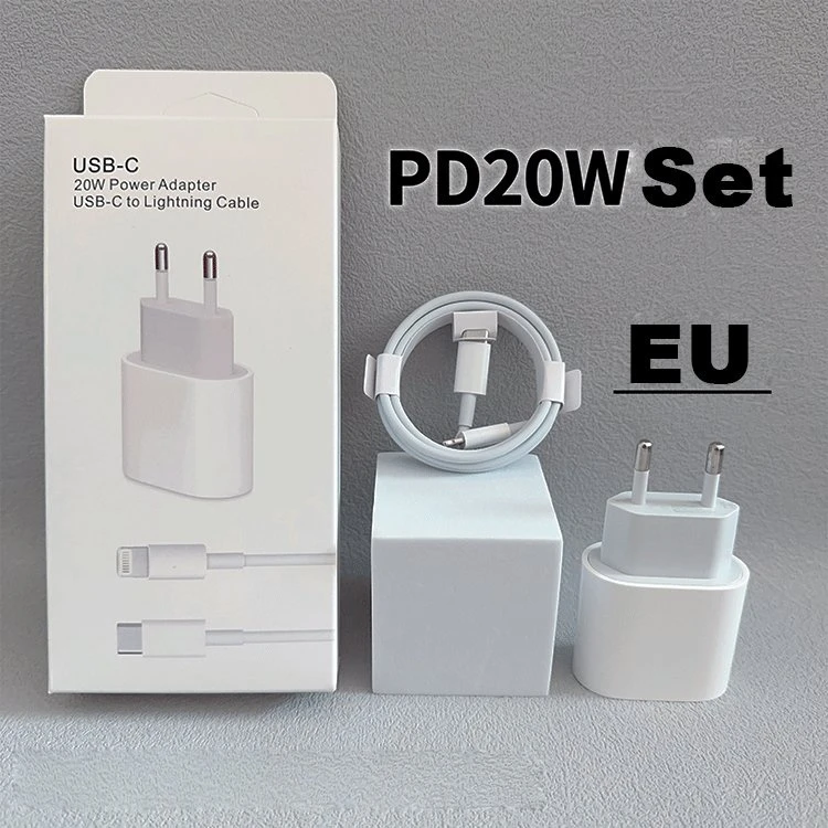 Original 1: 1 20W Pd USB C Us UK EU Plug Super Fast Charger Adapter Set for iPhone 14 15 16