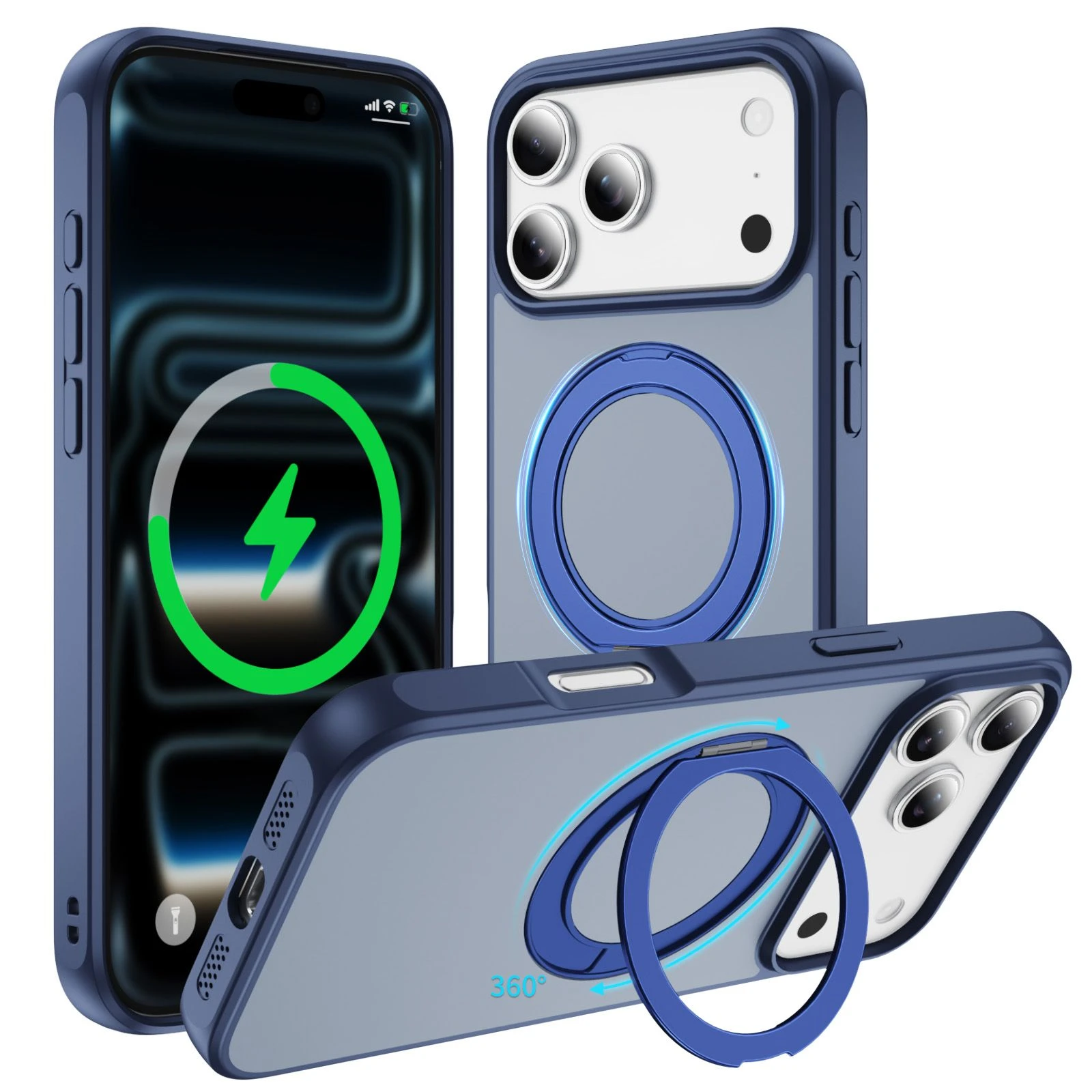 PC+TPU Mobile Phone Case with Wear-Resistant, Shock-Proof and Fingerprint-Proof+360-Degree Rotating Metal Magnetic Attraction Stand