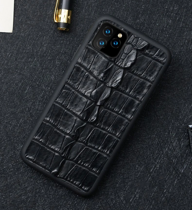 PC015c Genuine Leather Phone Case for PRO Protective Luxury Crocodile Black Alligator Skin Mobile Cell Custom 11 Cases