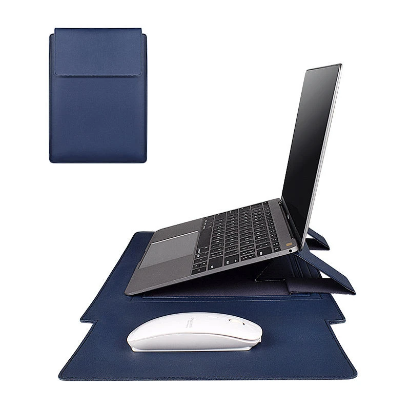 PU Leather Laptop Sleeve Protective Holder Laptop Case with Stand and Mouse Charge Cable Bag