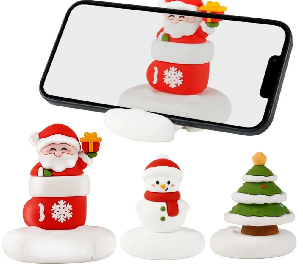 PVC Desk Christmas Gift Cell Phone Holder Cute Santa Claus Phone Stand