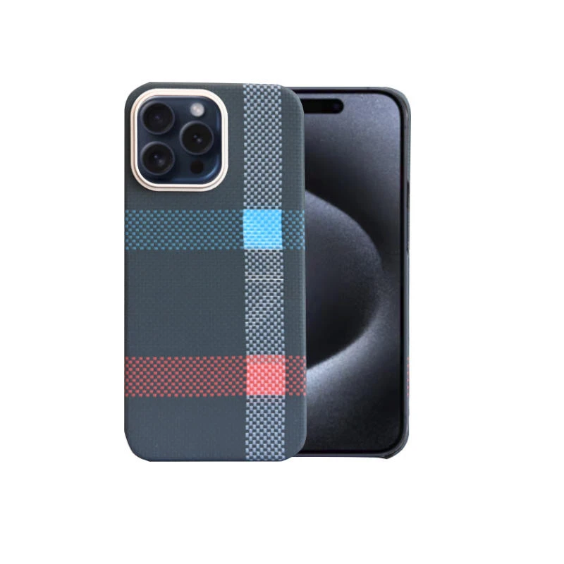 Personalized Plain Three-Color Metal Ring Kevlars Aramid Carbon Fiber Phone Case for iPhone 12 13 14 15 PRO Mobile Cover