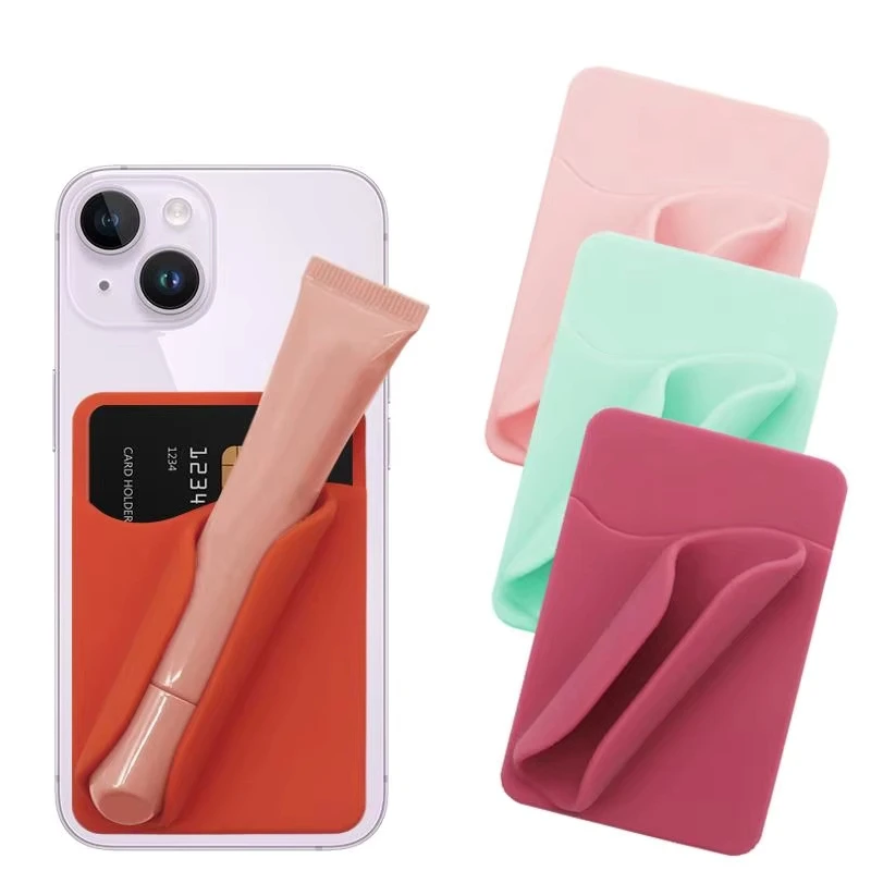 Phone Case Adhesive Back Stick Smartphones Card Holder Wallet Silicone Lipstick Holder