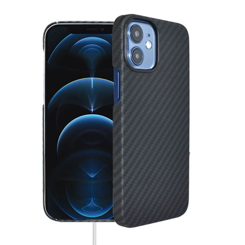 Plastic Ring Full Cover Aramid Fiber Phone Case with Metal Plates for iPhone 12 Mini
