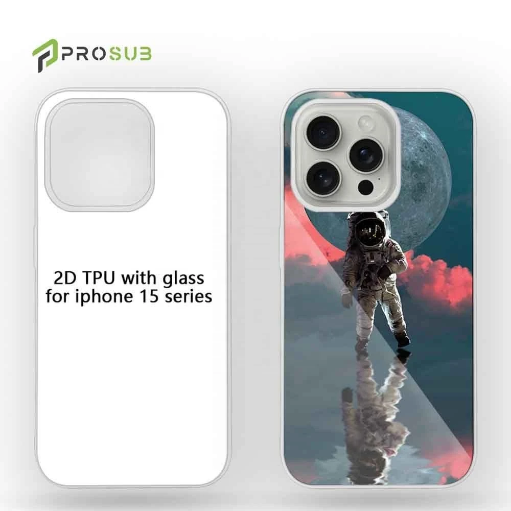 Prosub Custom Print 2D TPU Phone Case Sublimation Blank with Tempered Glass Sheet for iPhone 15 Series