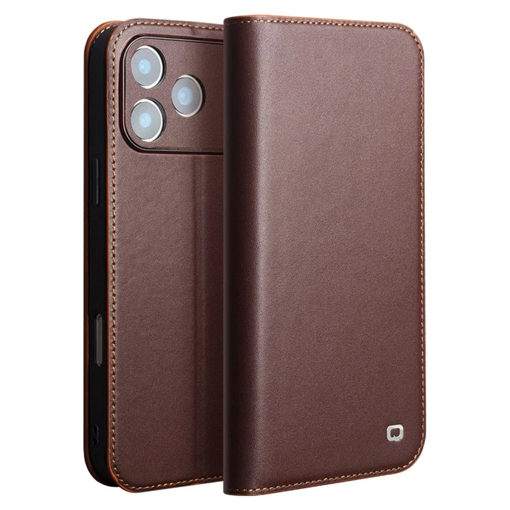 Qialino for iPhone 17 PRO Max Case Wallet Flip Stand Phone Cover Genuine Cow Leather – Brown