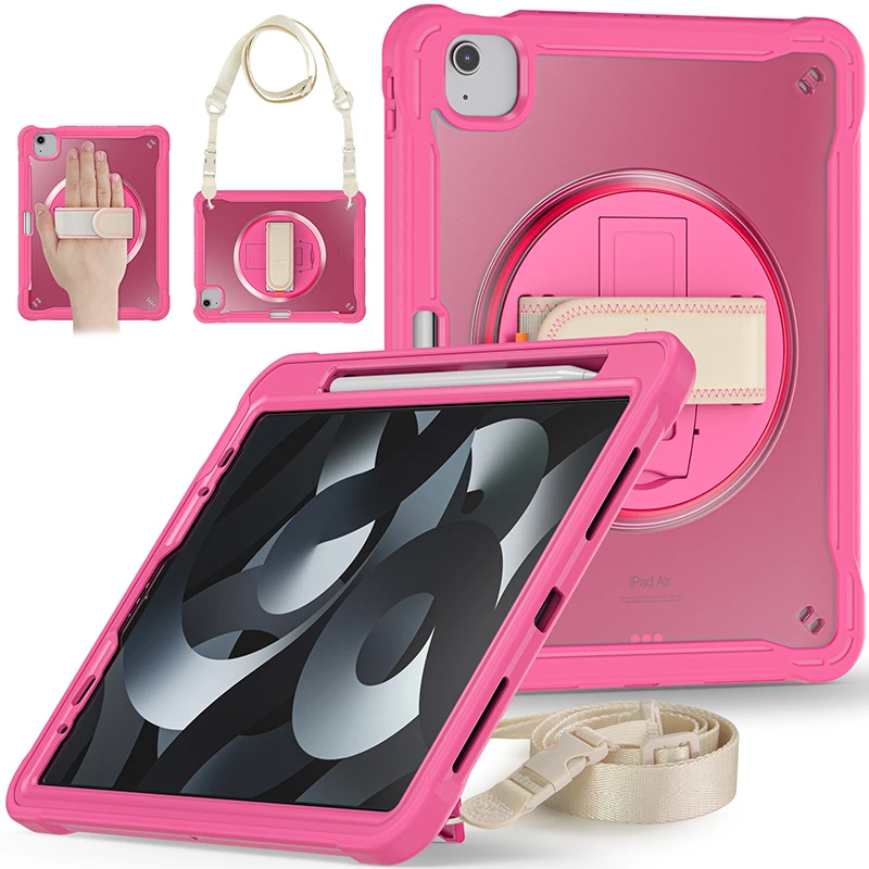 Rugged Cover with Rotating Stand Pencil Holder Shoulder Strap Tablet Case for iPad PRO 12.9 2022 6th Generation