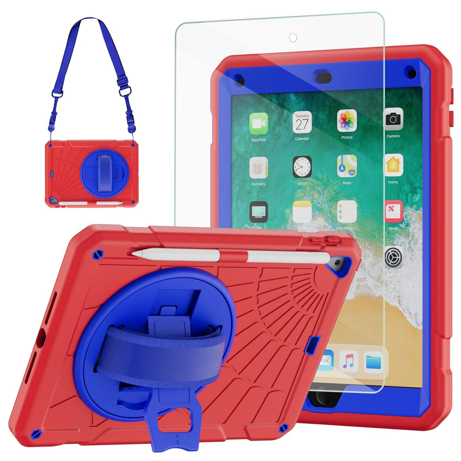 Rugged Hybrid Protective Case with 360 Kickstand&Hand Strap Shockproof Cover for iPad Mini4/5 7.9 2015/2019