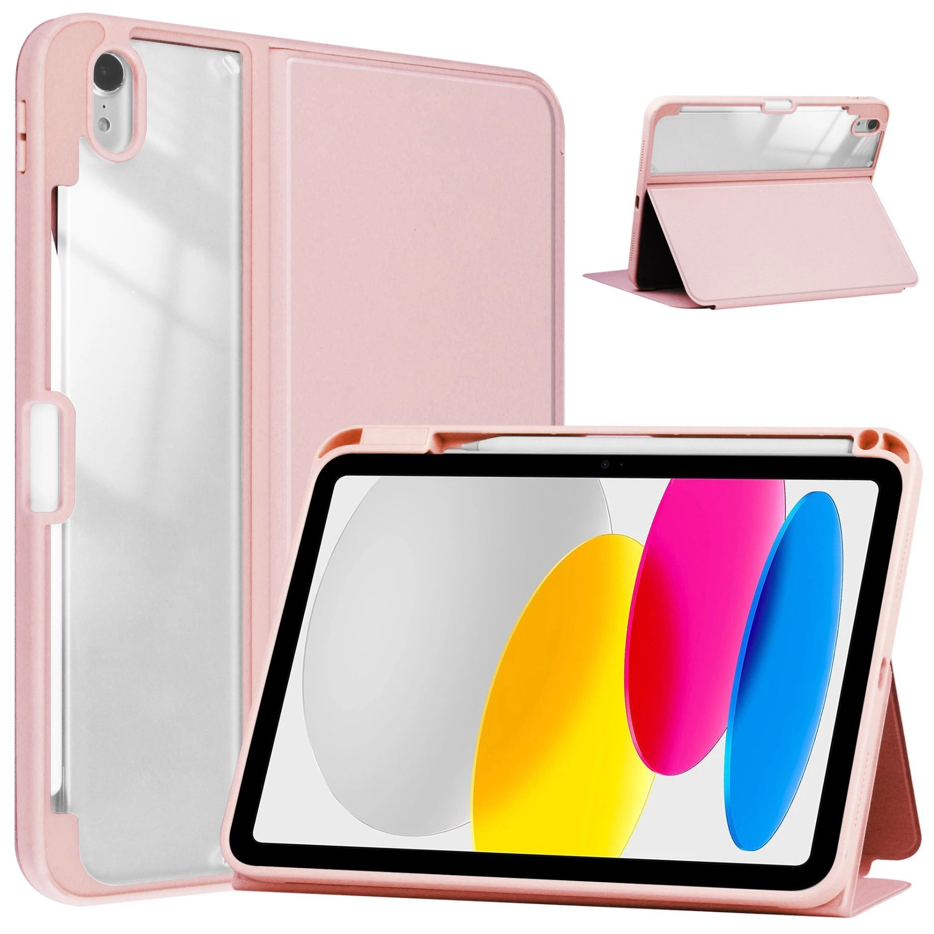 Shockproof Book Style Stand Clear Back Tablet Case with Pencil Holder for iPad 11th 11 Inch