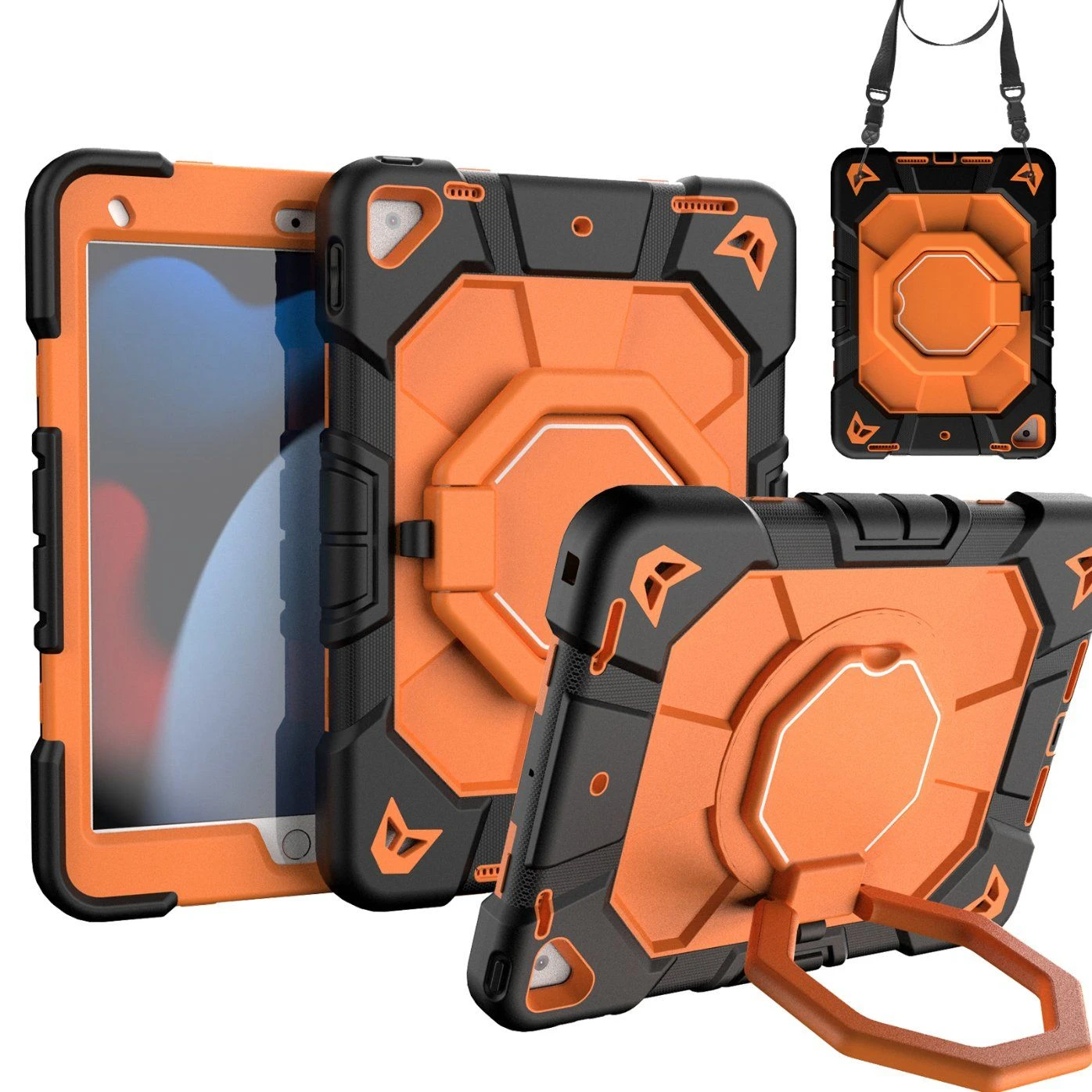 Shockproof with Hand Strap Shoulder Strap Rotating Stand PC Tablet Case for iPad 10.2