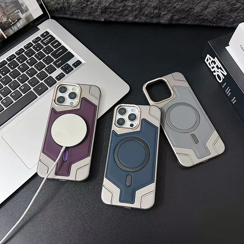Shockproof with Magsafe Magnetic Charging Metal Stand PU Leather PC Phone Case for iPhone 13 PRO Max