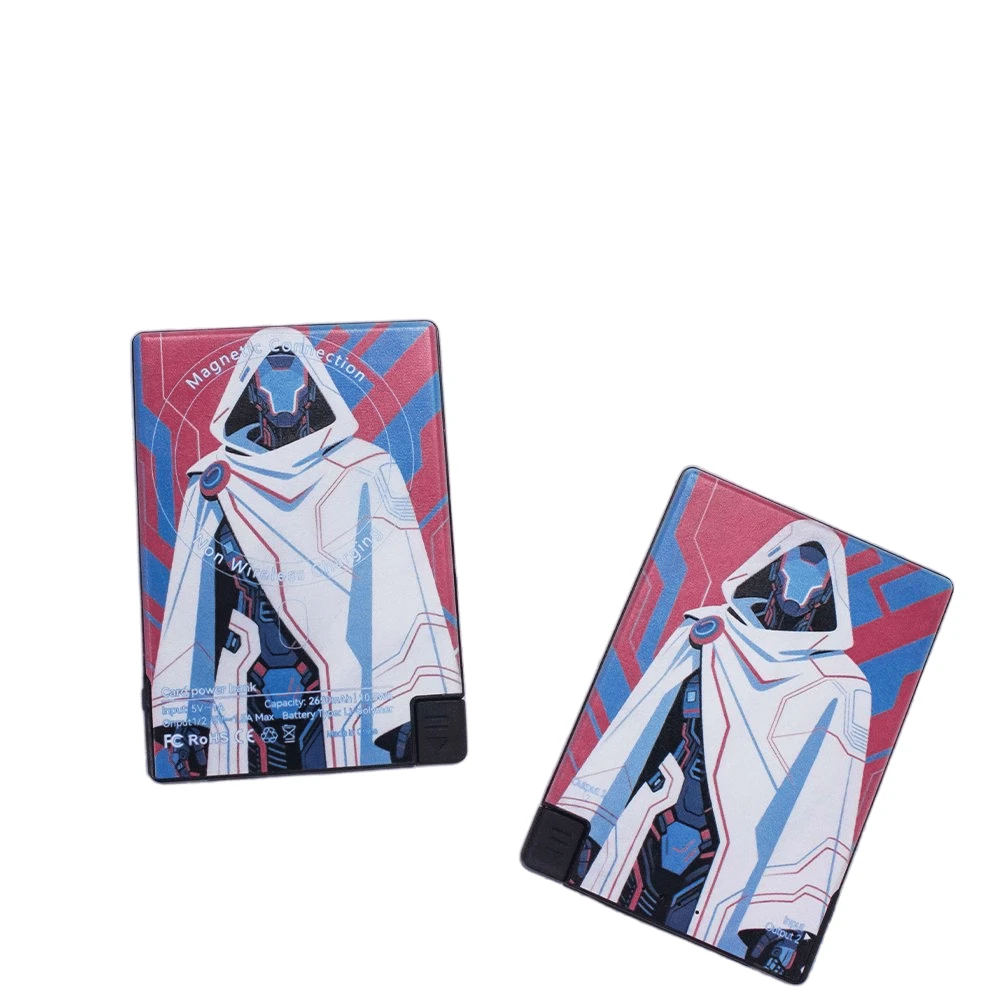 Slim Credit-Card-Size Custom Logo Powerbank Supply Charger with Cable for Phone Emergency