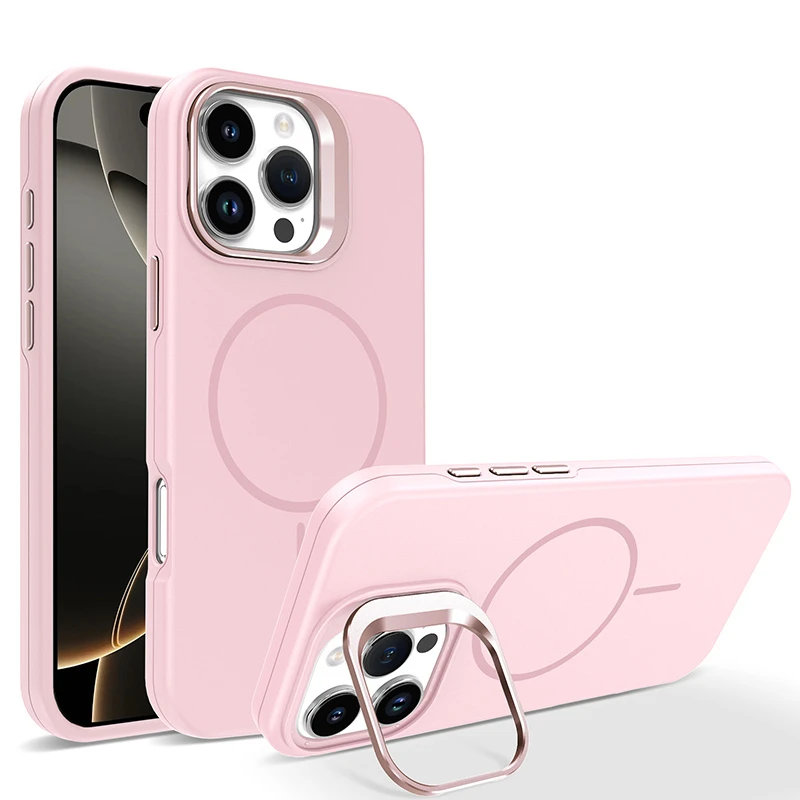 Solid Color Phone Bumper with Metal Stand Camera Protection Magnetic Phone Case for iPhone 16 PRO Max