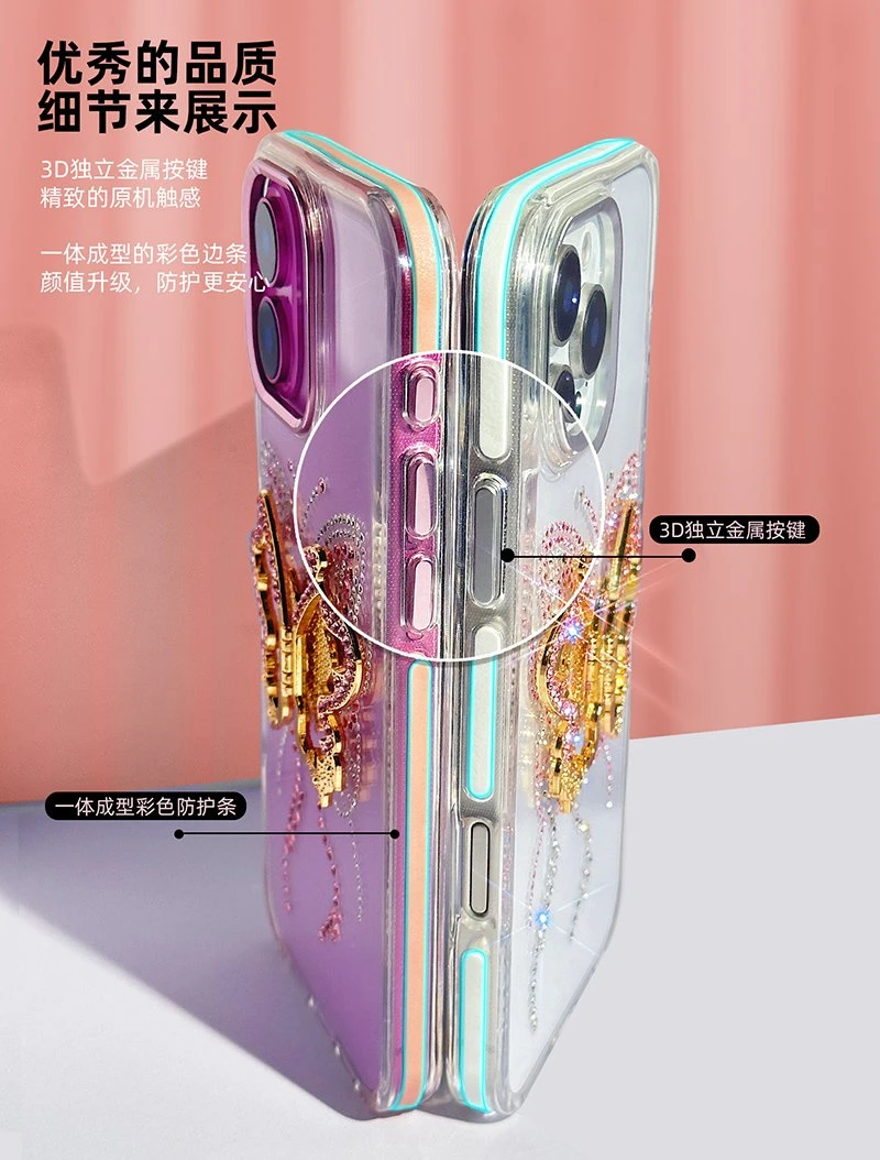 Sparkle Glitter Rhinestone Diamond Bling Butterfly Kickstand Case for iPhone 16 Plus/15 Plus/14 Plus