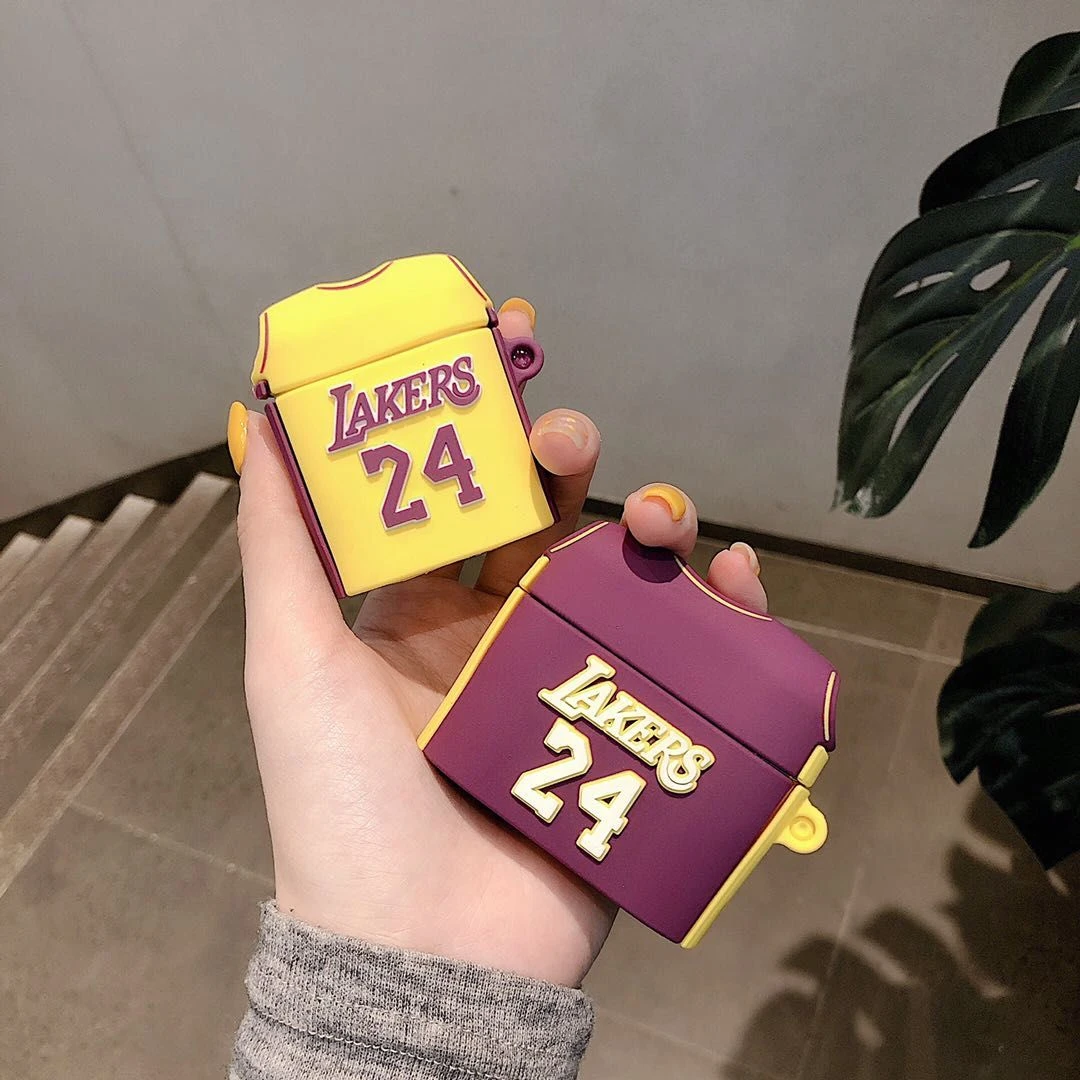 Sports Basketball NBA Lakers Jerseys 3D Silicone Cover Case for Airpods Wireless Earbuds Case Cover